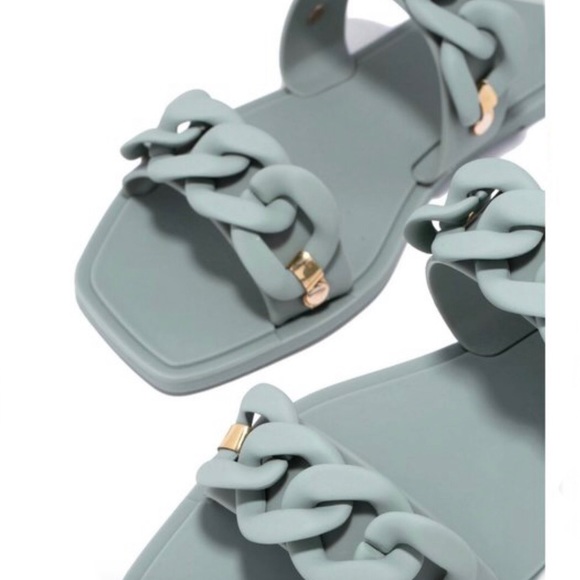 !! NEW !! Jelly Slide Sandals with Chain Detail in Matte Sage Green - Picture 2 of 11